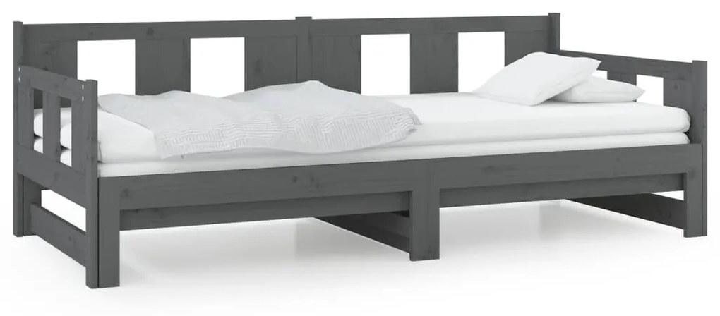 vidaXL Καναπές Κρεβάτι Συρόμενος Γκρι 2x(80x200) εκ. από Μασίφ Πεύκο