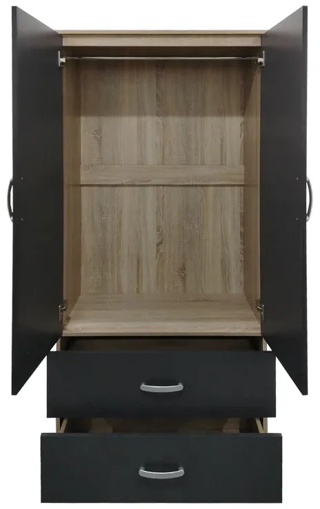 Ντουλάπα δίφυλλη με 2 συρτάρια Lego pakoworld σε sonoma-ανθρακί απόχρωση 80x42x180εκ