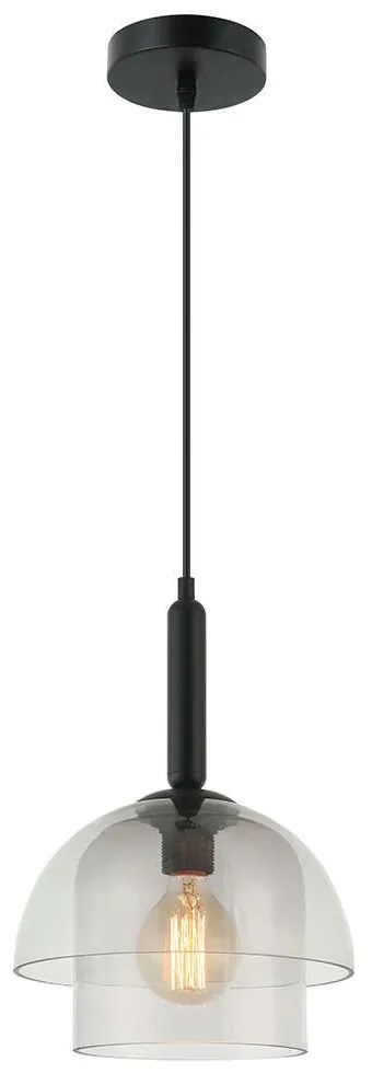 Φωτιστικό Οροφής 20126 1xΕ27 Max 40W Black Matt - Smoked Grey Metal, Glass