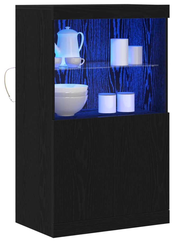vidaXL Μπουφές με LED Φώτα Μαύρο Δρυς 60x37x100 εκ.