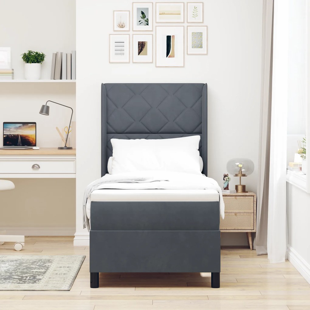 vidaXL Κρεβάτι Box Spring με Στρώμα & LED Σκούρο Γκρι 80x200 εκ. Βελούδο
