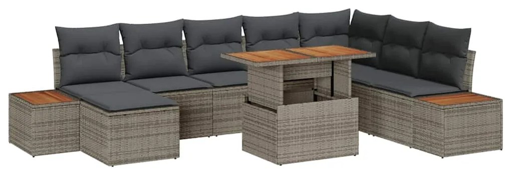 vidaXL Σετ Καναπέ Κήπου με αποθήκευση 9 pcs Γκρι Πολυ ράταν