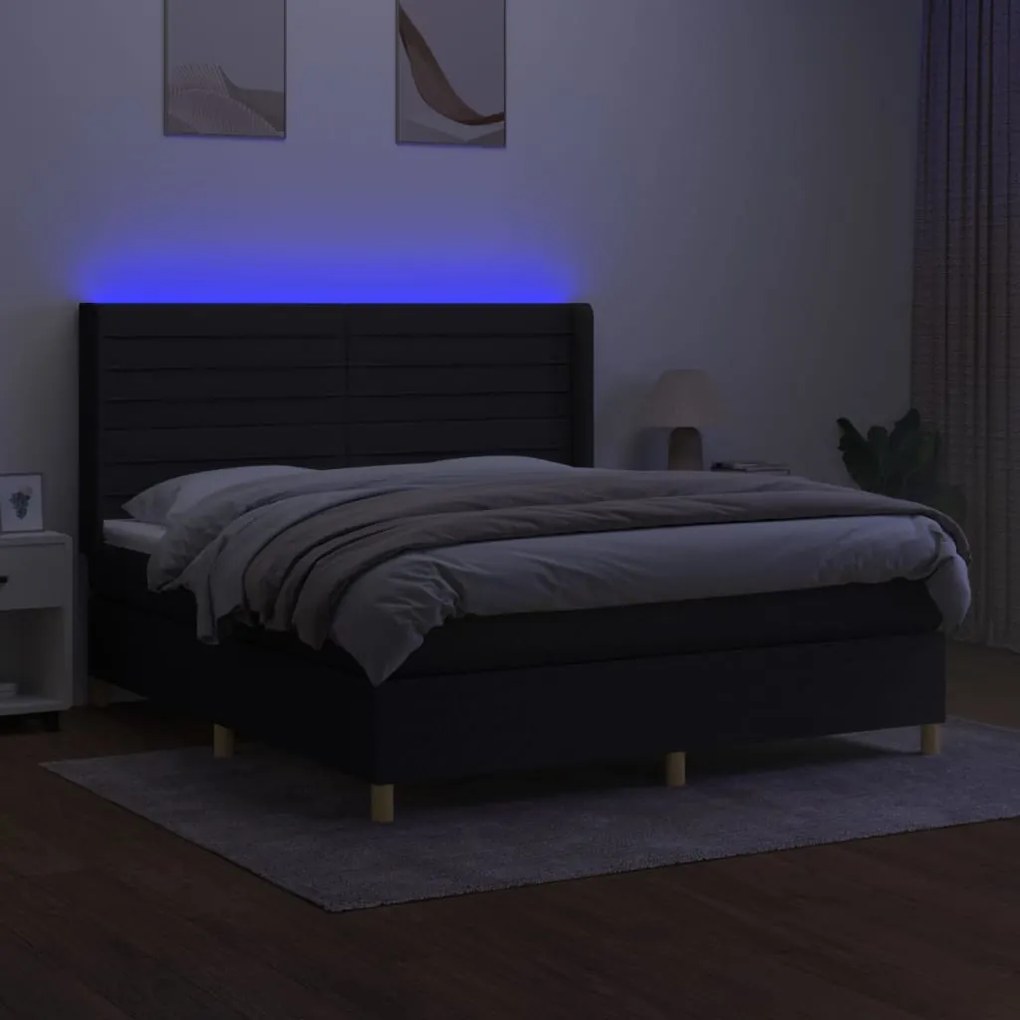 vidaXL Κρεβάτι Boxspring με Στρώμα & LED Μαύρο 160x200 εκ. Υφασμάτινο