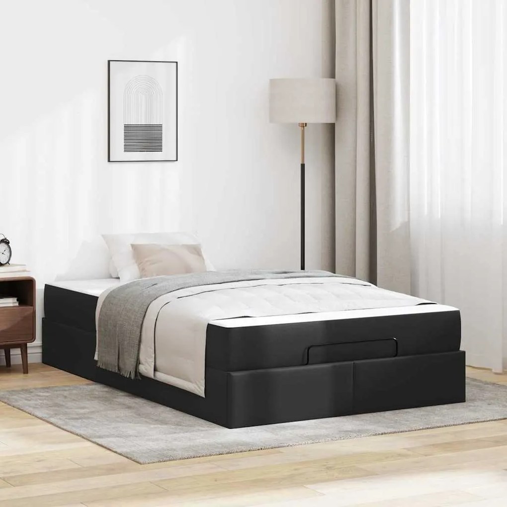 vidaXL Σκελετός κρεβατιού με στρώμα Μαύρο 120 x 190 cm Τεχνητό δέρμα