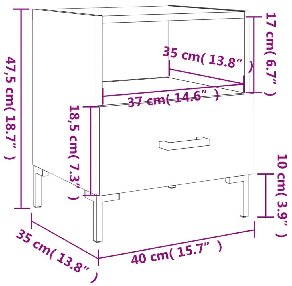 Κομοδίνα 2 τεμ. Γκρι Σκυροδεμ. 40 x 35 x 47,5 εκ. Επεξεργ. Ξύλο - Γκρι