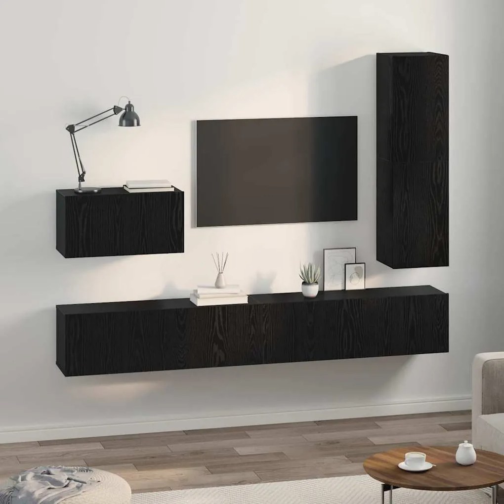 vidaXL Σετ επίπλου τηλεόρασης 4 pcs Μαύρη δρυς 200 x 30 x 30 cm
