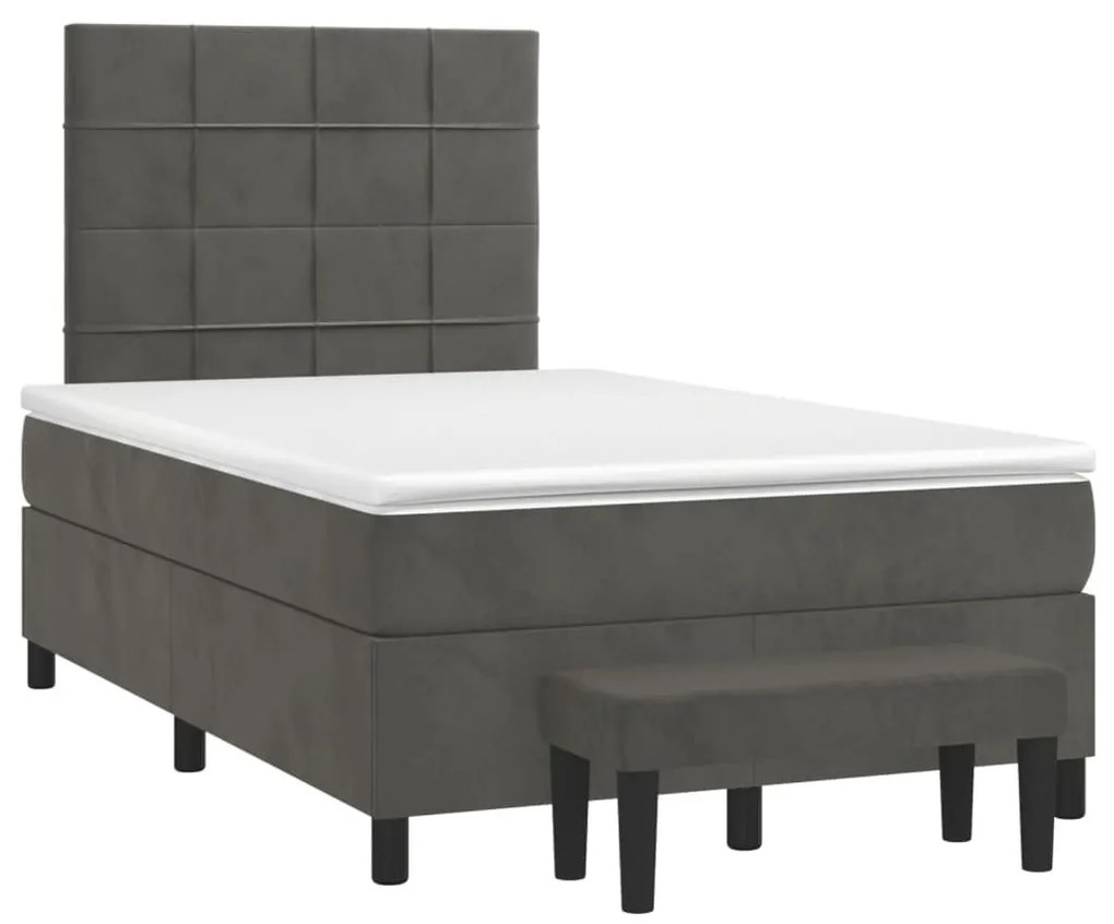 Κρεβάτι Boxspring με Στρώμα Σκούρο Γκρι 120x190 εκ. Βελούδινο - Γκρι