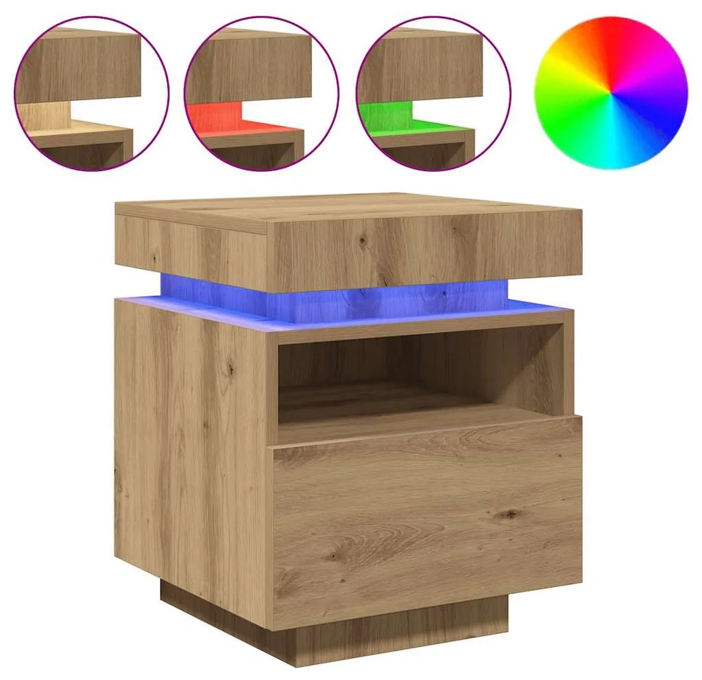 vidaXL Κομοδίνο με φώτα LED Artisan Oak 40x39x48,5 cm
