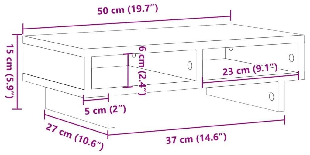 Βάση Οθόνης Αρτισιανή Δρυς 50x27x15 εκ. από Επεξ. Ξύλο - Καφέ