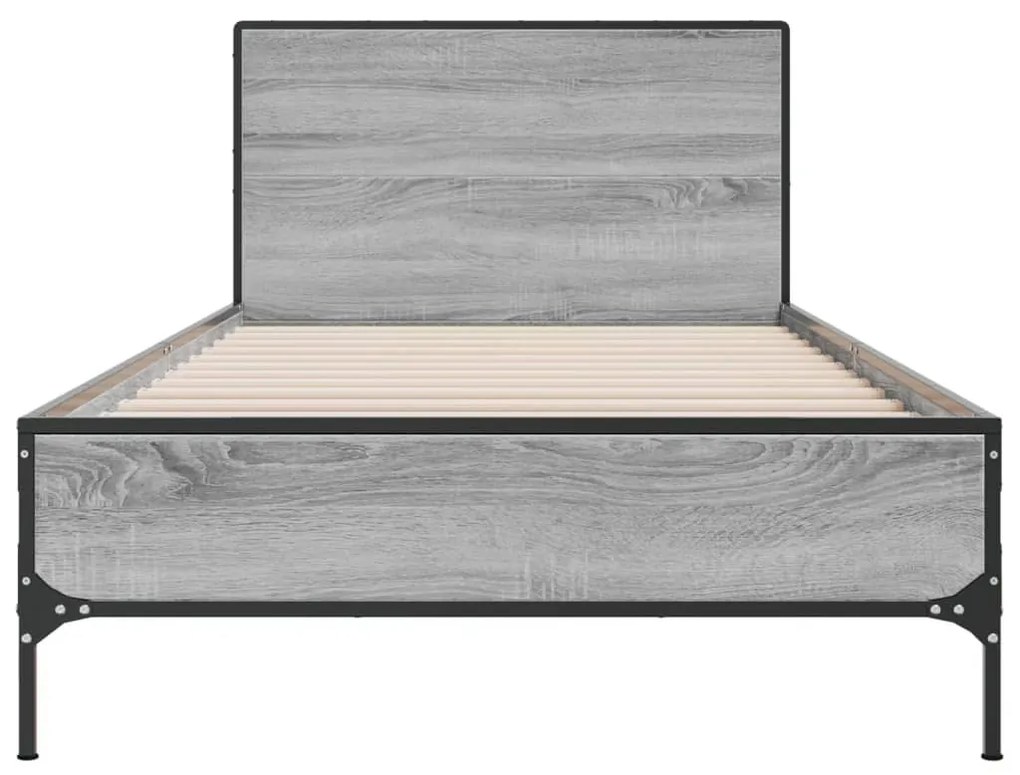 vidaXL Πλαίσιο Κρεβατιού Γκρι Sonoma 75x190 εκ. Επεξ. Ξύλο &amp; Μέταλλο
