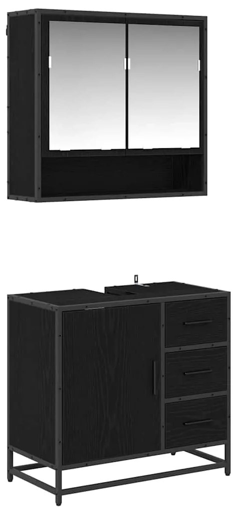 vidaXL Σετ Επίπλων Μπάνιου με ράφι 2 pcs Μαύρη Οξυά Επεξεργασμένο ξύλο