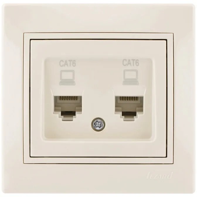Lezard Πρίζα RJ45 1X8P με 2 Εξόδους Cat 6 Κρεμ Mira (Πλήρης) 701.0303142