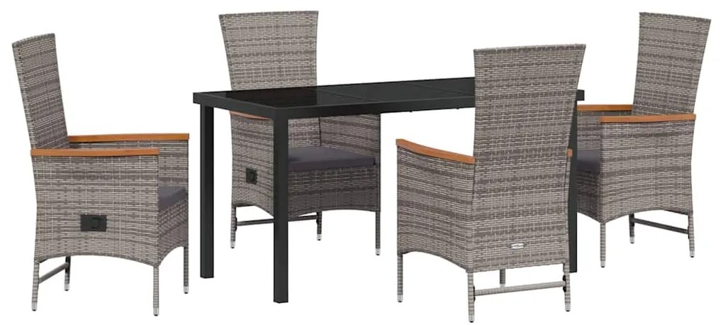 vidaXL Σέτ φαγητού για κήπο με μαξιλάρι 5 pcs Γκρι Πολυ ράταν