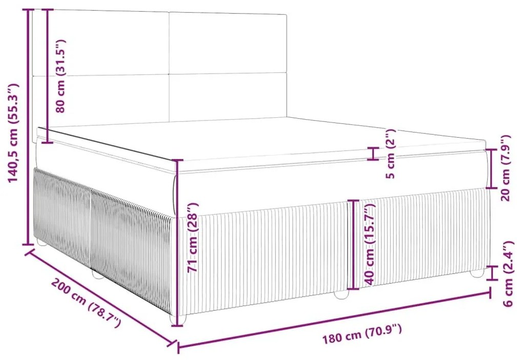 Κρεβάτι Boxspring με Στρώμα Ανοιχτό Γκρι 180x200 εκ. Βελούδινο - Γκρι