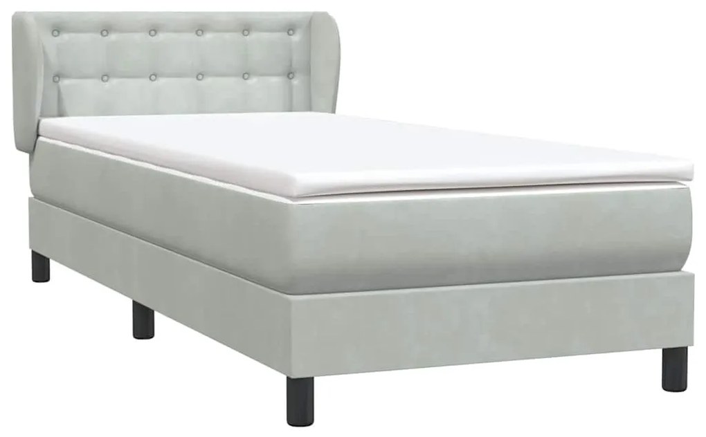 Box Spring κρεβάτι με στρώμα ανοιχτό γκρι 90x220 εκ. Βελούδινο - Γκρι