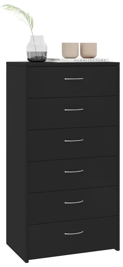 vidaXL Συρταριέρα με 6 Συρτάρια Μαύρη 50 x 34 x 96 εκ. από Επεξ. Ξύλο