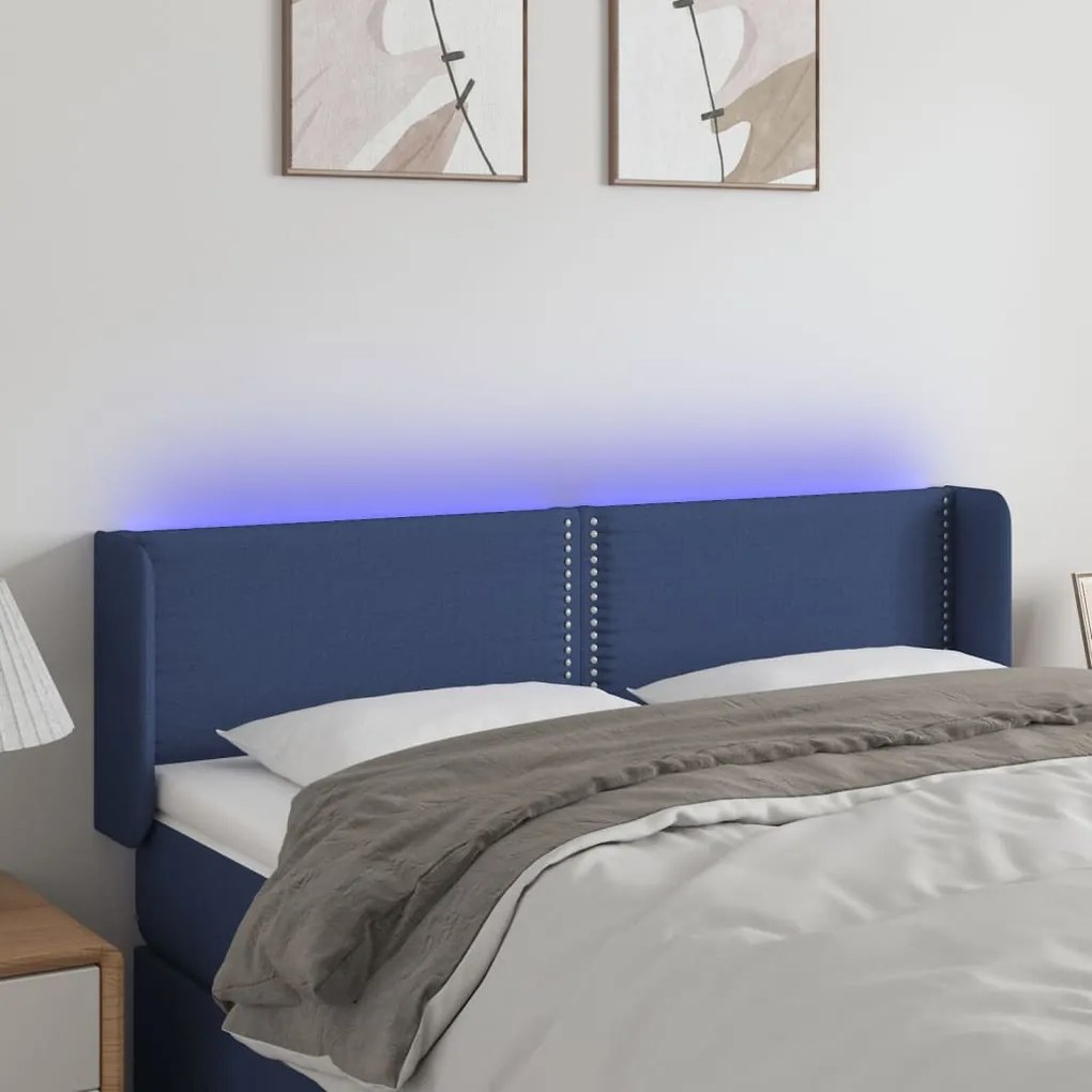 vidaXL Κεφαλάρι Κρεβατιού LED Μπλε 147x16x78/88 εκ. Υφασμάτινο