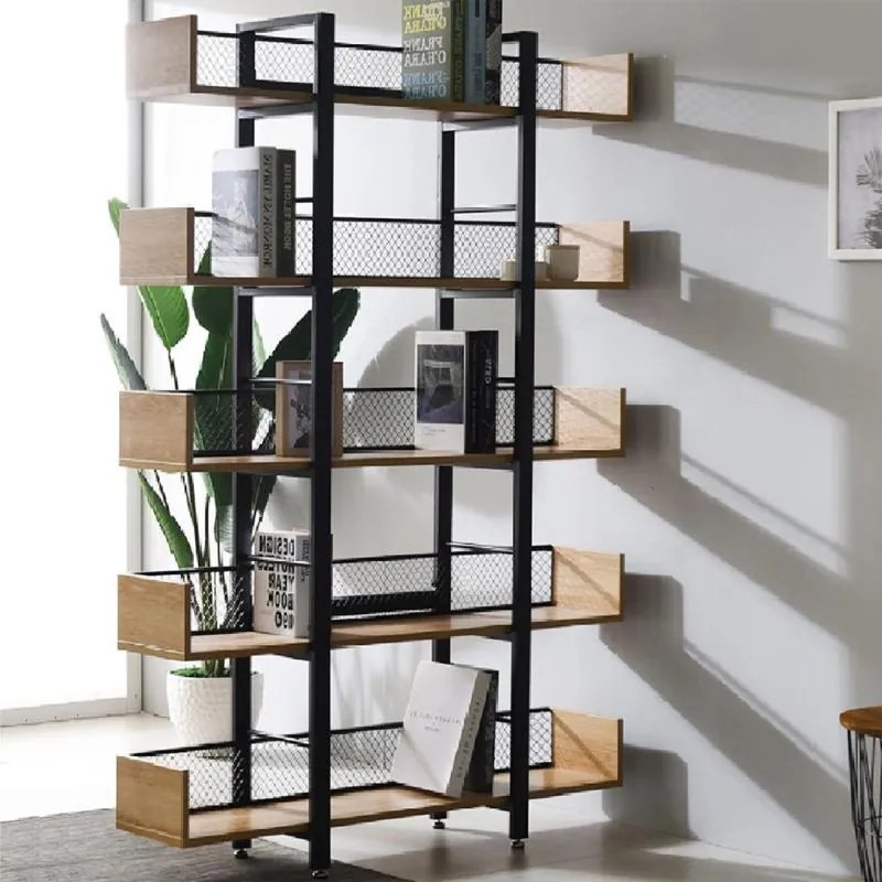 Βιβλιοθήκη Musha μέταλλο μαύρο - oak  120x22x185 εκ. 120x22x185 εκ.