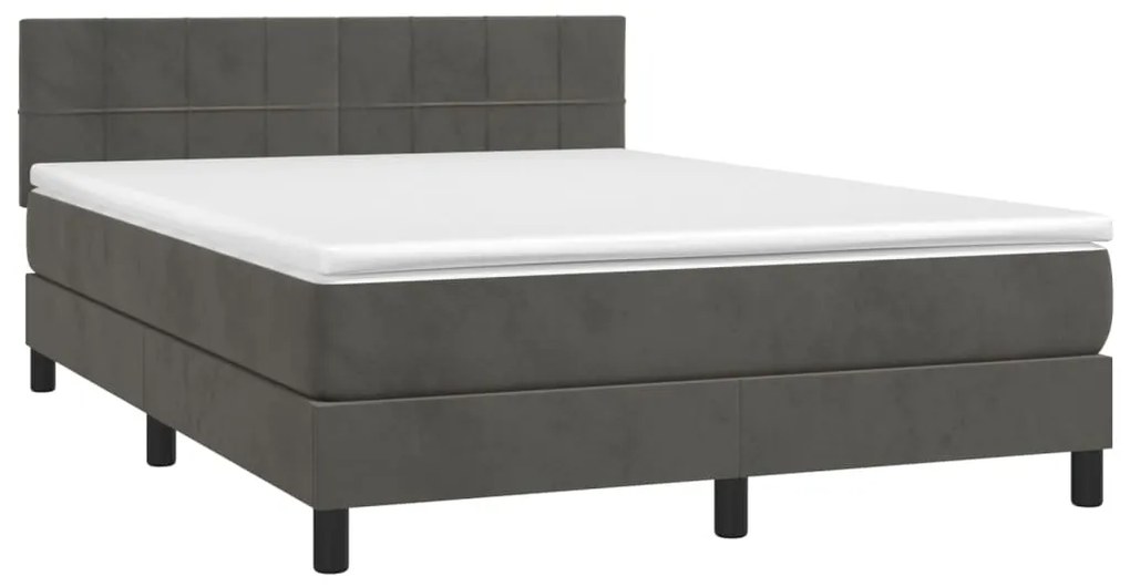 vidaXL Κρεβάτι Boxspring με Στρώμα Σκούρο Γκρι 140x190 εκ. Βελούδινο