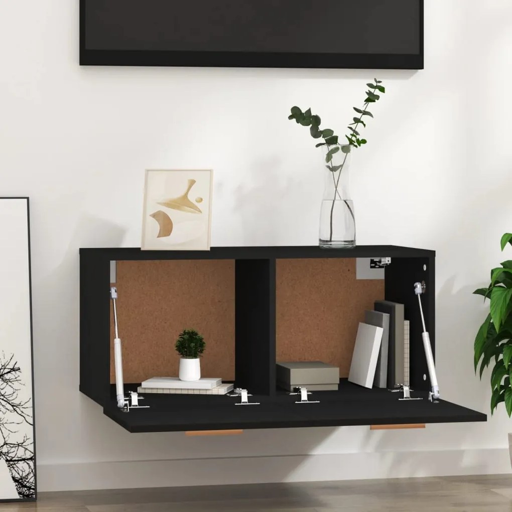 vidaXL Ντουλάπι Τοίχου Μαύρο 80 x 35 x 36,5 εκ. Επεξεργασμένο Ξύλο