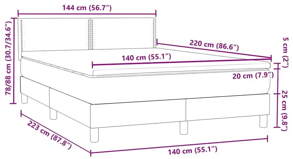 Κρεβάτι Boxspring με Στρώμα Ανοιχτό Γκρι 140x220 εκ. Βελούδινο - Γκρι