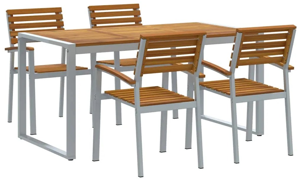 vidaXL Σέτ φαγητού για κήπο 5 pcs Γκρι και καφέ Μασίφ ξύλο ακακίας