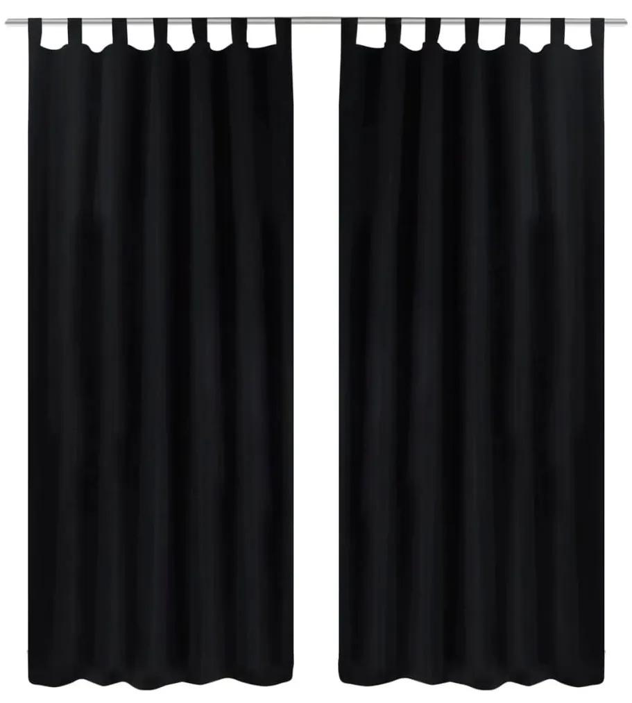 Κουρτίνες με Θηλιές 2 τεμ. Μαύρες 140 x 225 εκ. από Microsatin - Μαύρο
