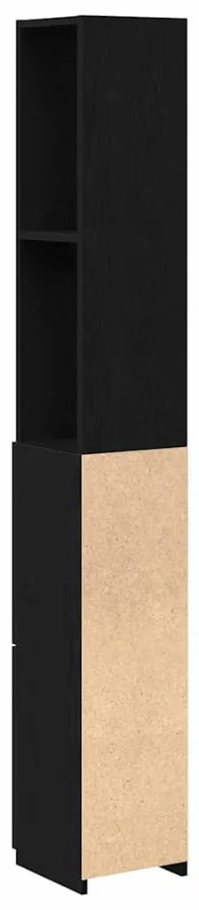 vidaXL Ντουλάπι Μπάνιου με συρτάρι Μαύρη Οξυά 25 x 25 x 170 εκ.