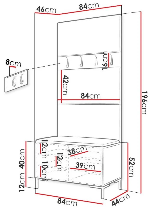 Σετ διαδρόμου Hartford F102, 196x84x46cm, 32 kg, Craft δρυς, Οικολογικό δέρμα, Πλαστικοποιημένη μοριοσανίδα, Εντοιχισμένη, Τοίχου | Epipla1.gr
