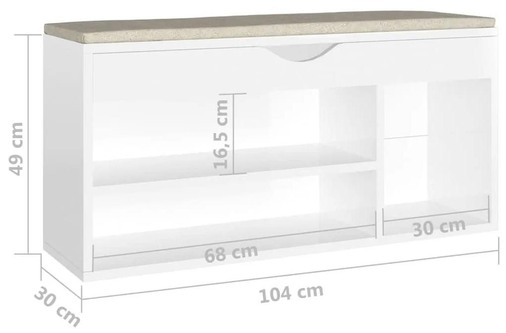 Παπουτσοθήκη Γυαλ. Λευκή 104x30x49εκ. Μοριοσανίδα με Μαξιλάρι - Λευκό