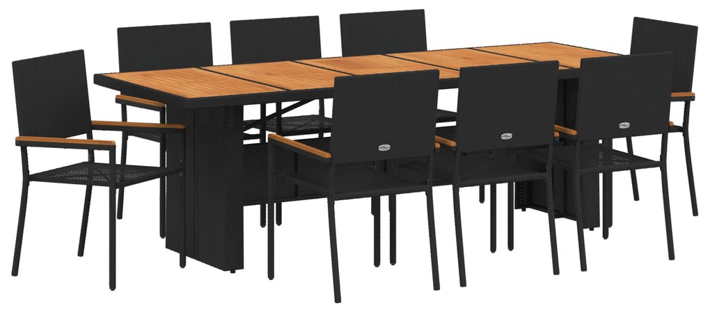 vidaXL Σετ Κήπου 9 Τεμαχίων Μαύρο Πολυ Ράτανα