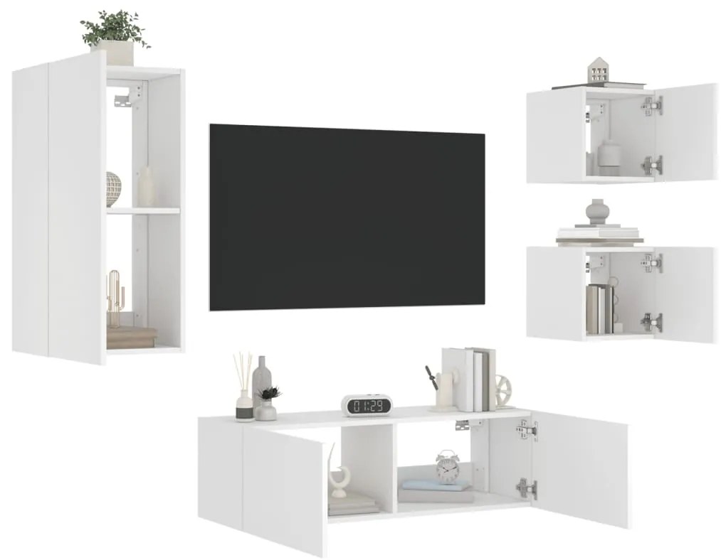 vidaXL Ντουλάπια Τηλεόρασης Τοίχου 4 Τεμ. με Φώτα LED Λευκά