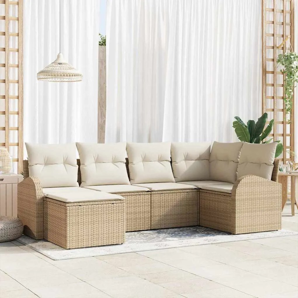 vidaXL Σετ Καναπέ Κήπου με μαξιλάρι 6 pcs Μπεζ Πολυ ράταν