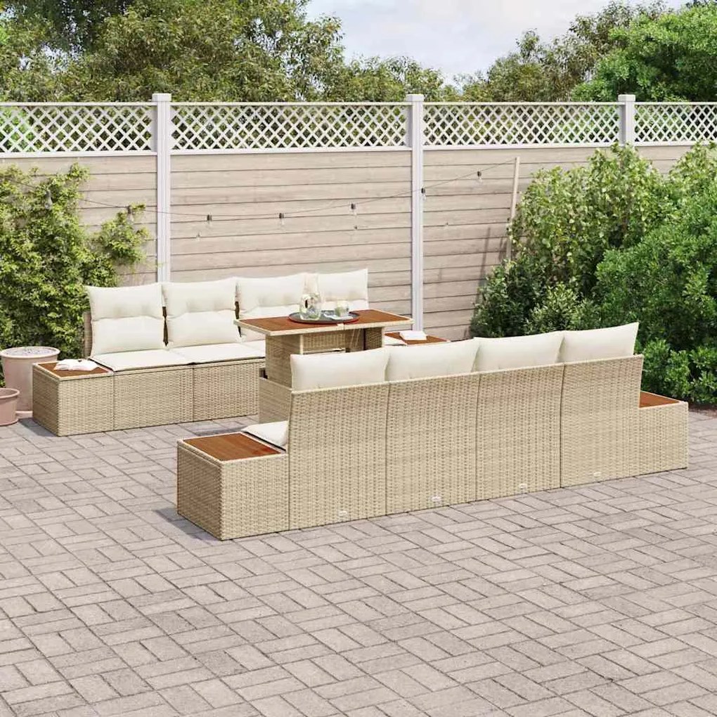 vidaXL Σέτ φαγητού για κήπο 9 pcs Μπεζ, Κρέμα 100 x 55 x 73 εκ