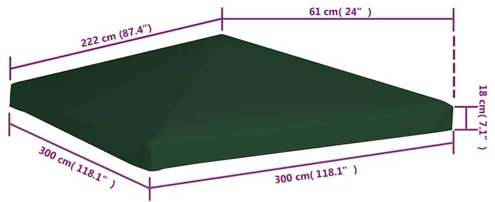 vidaXL Κάλυμμα για Κιόσκι Πράσινο 3 x 3 μ. 310 γρ./μ²