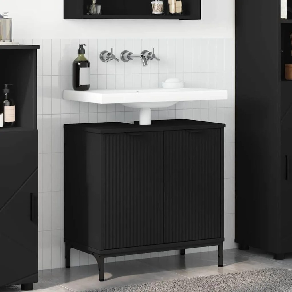 vidaXL Ντουλάπα Νιπτήρα Mπάνιου με πόρτα Μαύρο 60.5 x 33.5 x 61 εκ