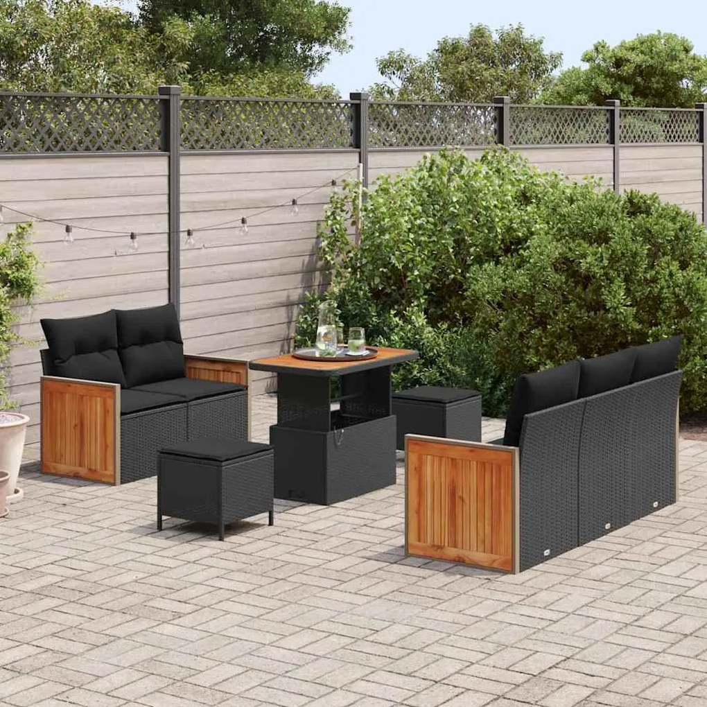 vidaXL Σετ Καναπέ Κήπου με μαξιλάρι 8 pcs Μαύρο 90 x 55 x 71 cm