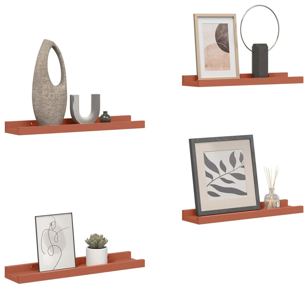 vidaXL Ράφι Τοίχου 4 pcs Κόκκινο 40 x 9 x 3 cm Επεξεργασμένο ξύλο
