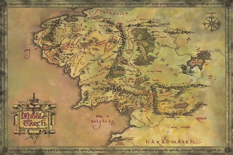 Εκτύπωση τέχνης The Lord of the Rings - Middle Earth, (40 x 26.7 cm)