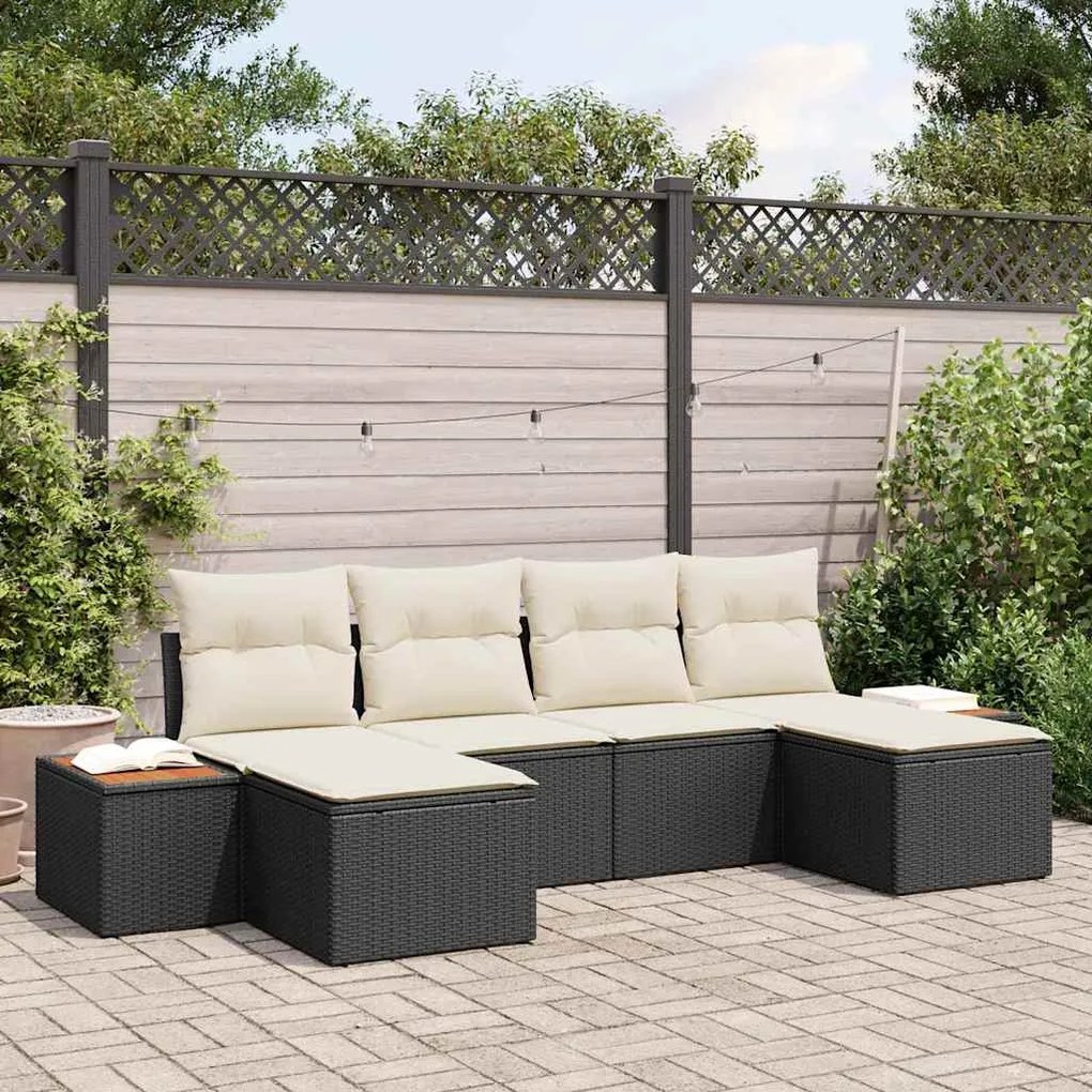 vidaXL Σετ Καναπέ Κήπου με μαξιλάρι 6 pcs Μαύρο Πολυ ράταν
