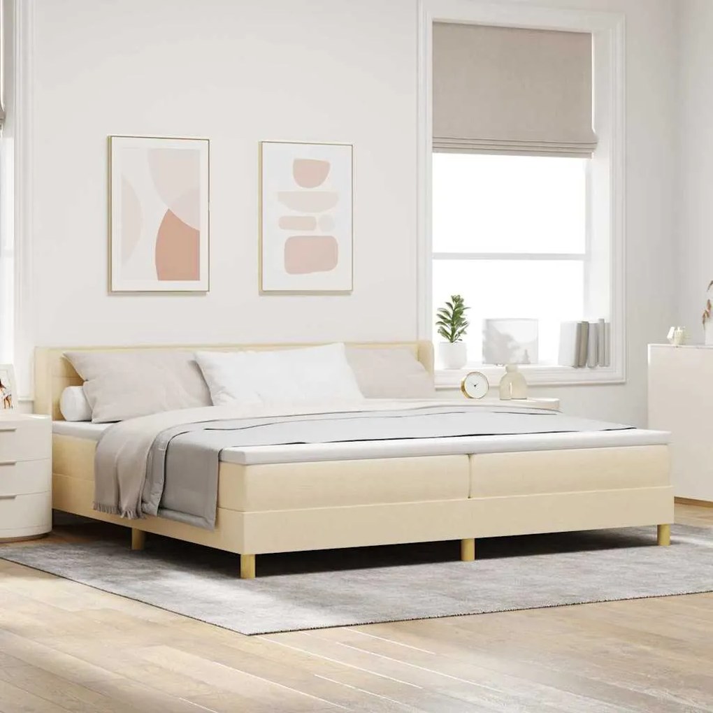 vidaXL Κρεβάτι Box Spring με Στρώμα, Κρεμ, 200 x 200 cm, Υφασμάτινο.