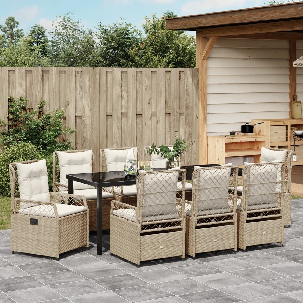 vidaXL Σετ Γευμάτων Κήπου 9 Τεμαχίων Μπεζ Poly Rattan