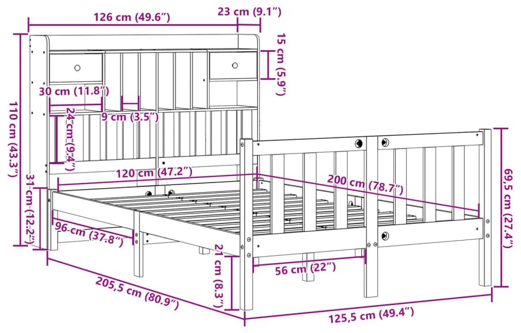 ΚΡΕΒΑΤΙ ΒΙΒΛΙΟΘΗΚΗ ΧΩΡΙΣ ΣΤΡΩΜΑ 120X200 ΕΚ ΜΑΣΙΦ ΞΥΛΟ ΠΕΥΚΟ 3321742