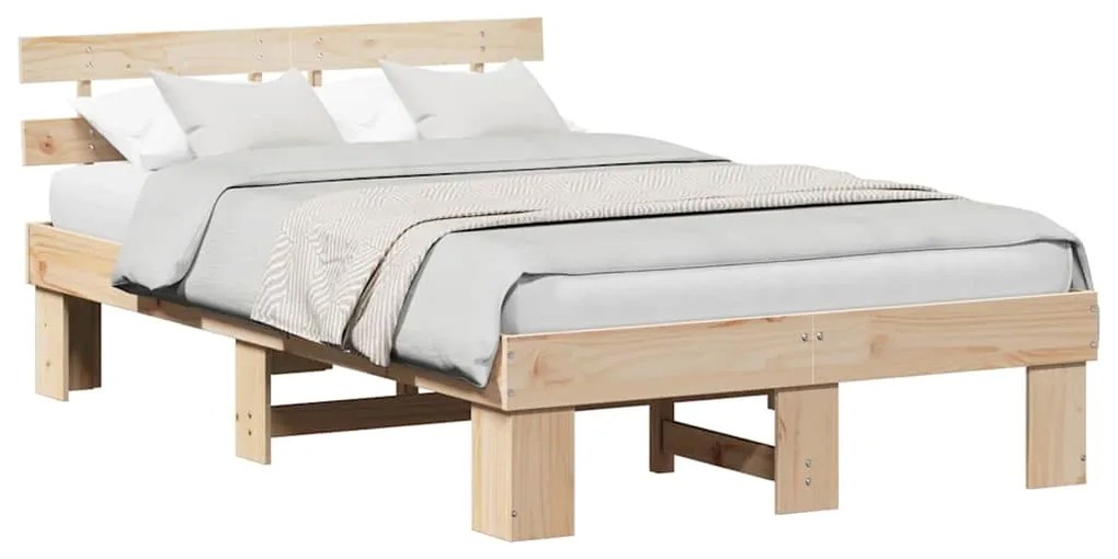 vidaXL Σκελετός Κρεβατιού Καφέ 135 x 190 cm Μασίφ ξύλο πεύκου