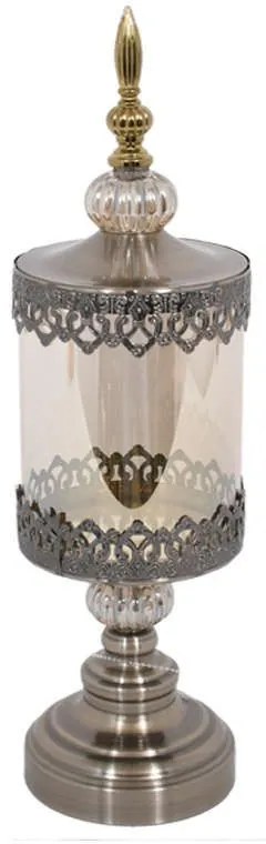 Κηροπήγιο Γυάλινο Με Καπάκι 373-92-261 45cm Bronze Metal, Glass