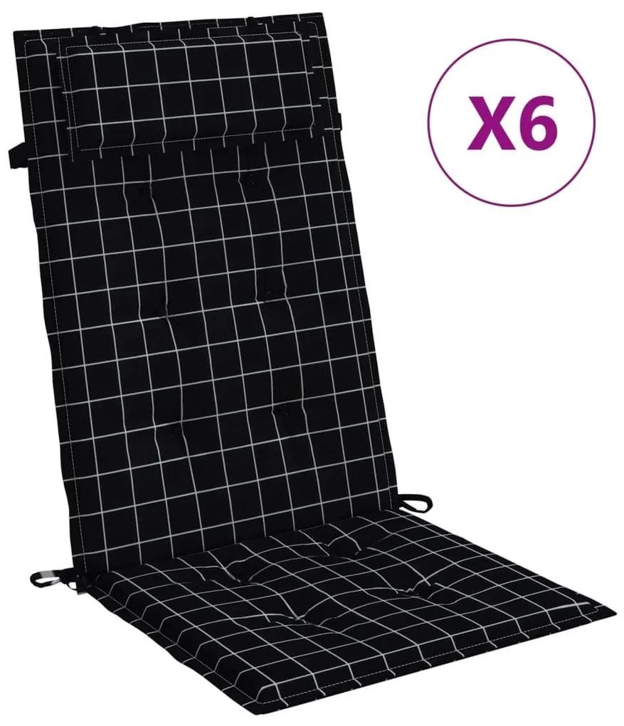 Μαξιλάρια Καρέκλας με Ψηλή Πλάτη 6 τεμ. Μαύρα Καρό Ύφ. Oxford - Μαύρο