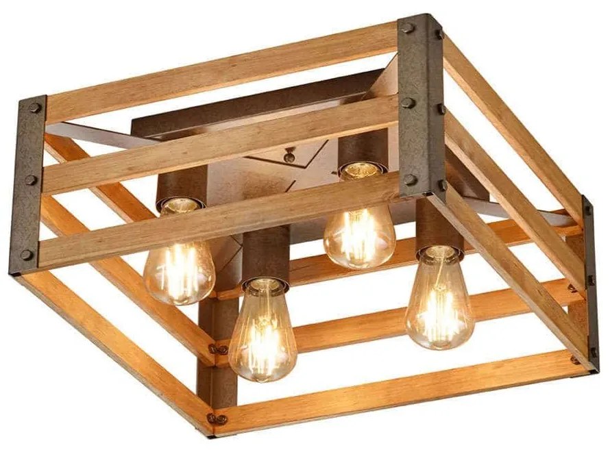 Φωτιστικό Οροφής - Πλαφονιέρα Khan 605500467 Nickel-Natural Trio Lighting Μέταλλο,Ξύλο