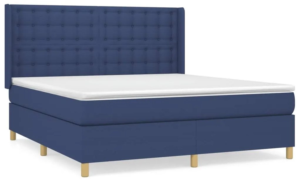 Κρεβάτι Boxspring με Στρώμα Μπλε 160x200 εκ. Υφασμάτινο - Μπλε