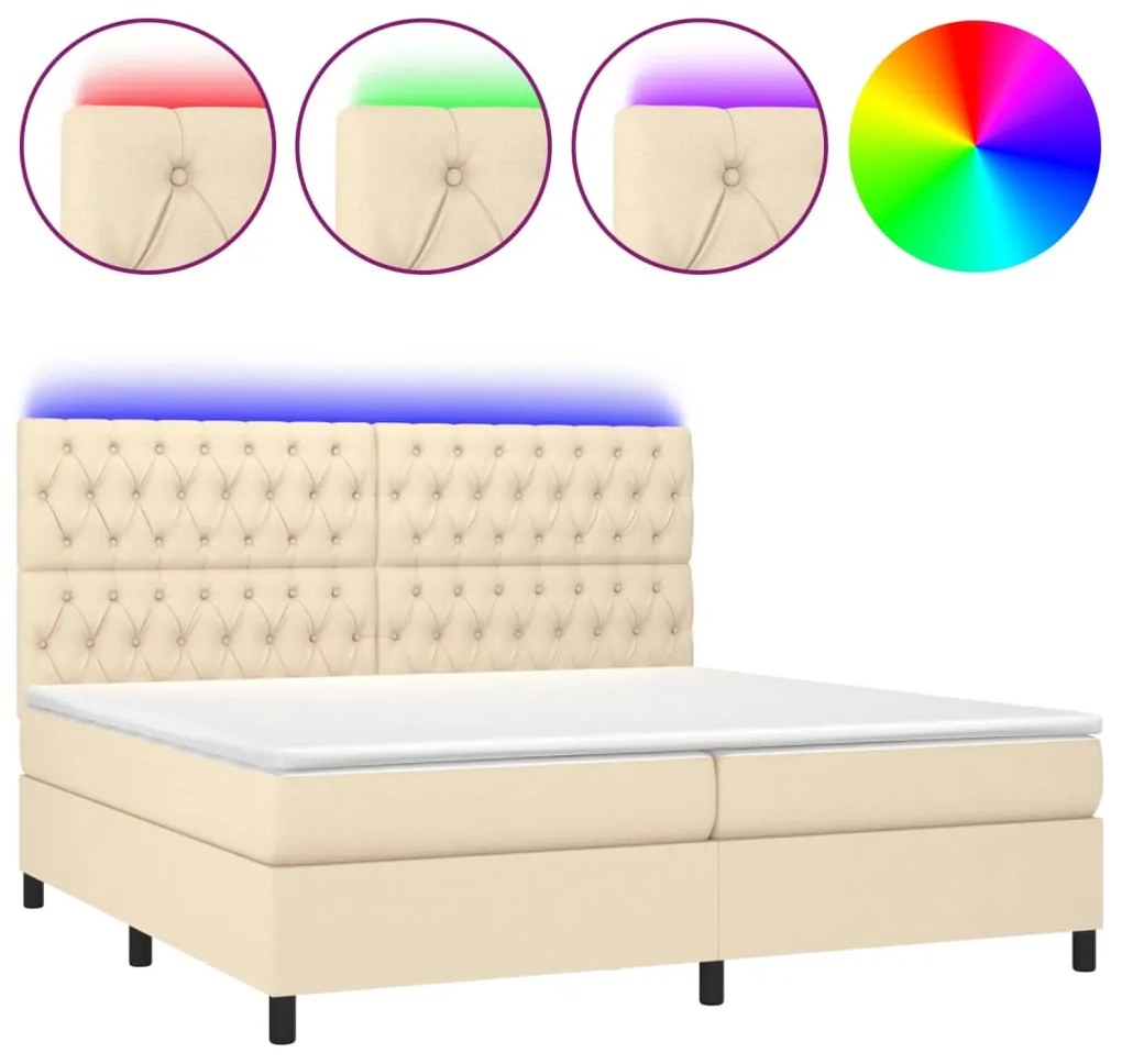 ΚΡΕΒΑΤΙ BOXSPRING ΜΕ ΣΤΡΩΜΑ &amp; LED ΚΡΕΜ 200X200 ΕΚ. ΥΦΑΣΜΑΤΙΝΟ 3135146