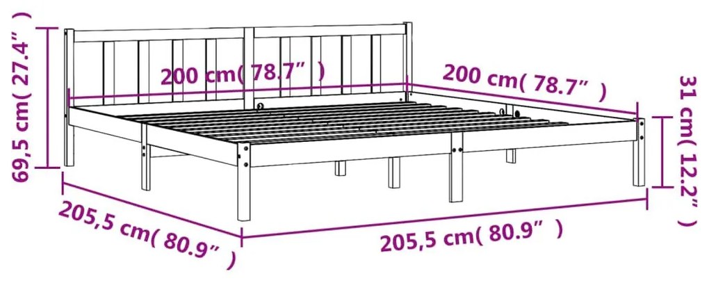 Σκελετός Κρεβ. Χωρίς Στρώμα Καφέ Κεριού 200x200 εκ Μασίφ Πεύκο - Καφέ